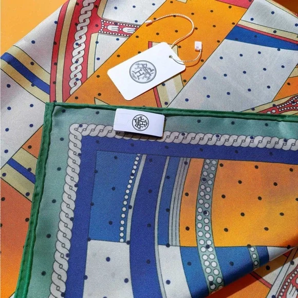 Hermes Orange and Blue Striped Scarf with Wheel Motif - Picture 4 of 6